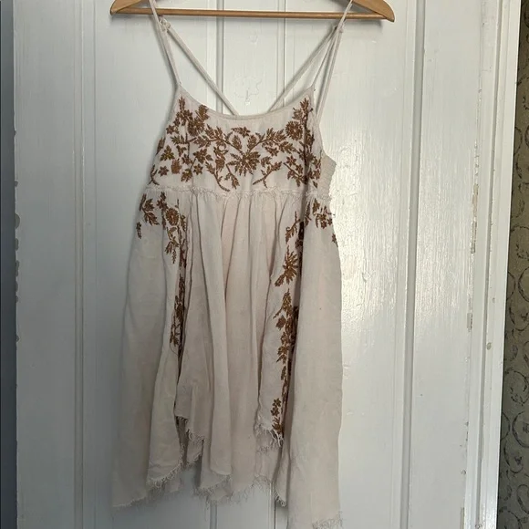 FP Embroidered Cream and Brown Sleeveless Top slip mini dress - Picture 5 of 17